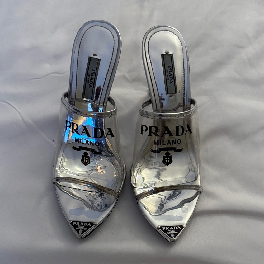 Prada Silver Transparent Mules